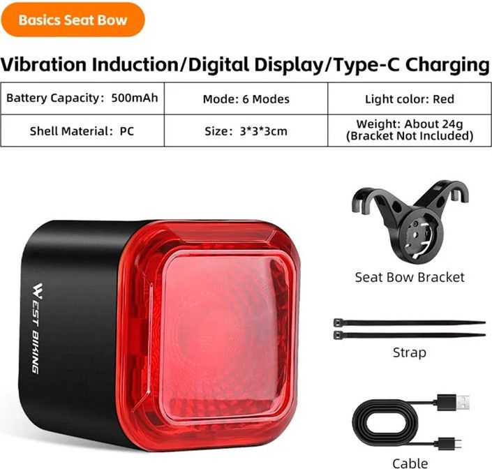 Vélo Lumière,Red--Feux arrière de vélo en aluminium Rechargeable USB