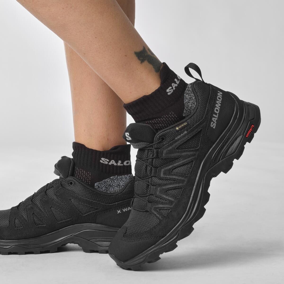 Salomon X Ward Leather GTX Hiking Shoes Black Women 