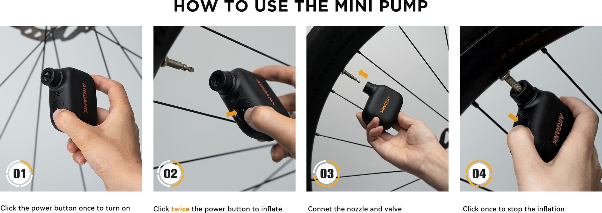 Mini Pompe à Vélo AIRBANK Pocket Pro Avec Jauge LED – 120 PSI, Arrêt Automatique, Compatible Schrader/Presta Et Ballons, 124g