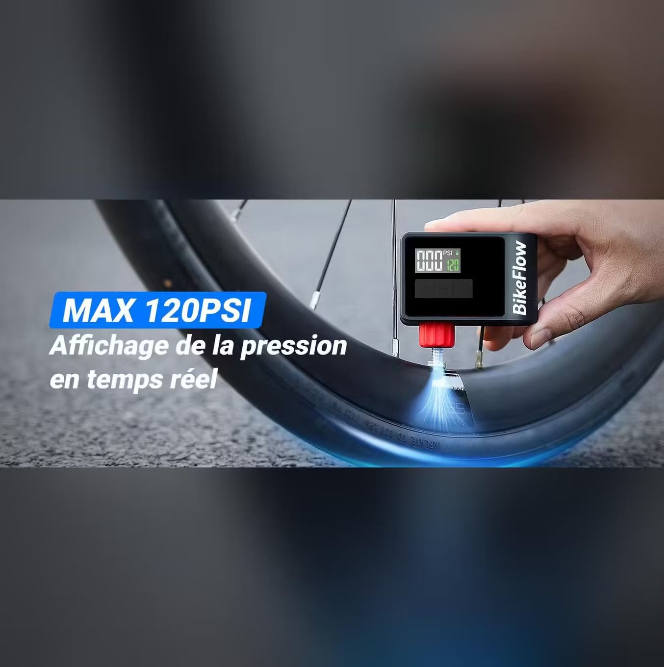Mini Pompe à Vélo électrique 120 PSI - Arrêt Auto, Précision ±1 PSI, 180g, Rechargeable - Compatible Valves Presta & Schrader