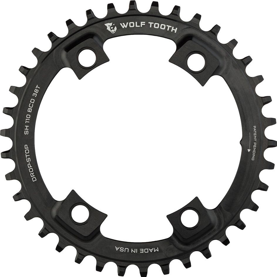 パーツ WOLF TOOTH dropstop chainring BCD110 38T Wolf Tooth 110 BCD Asymmetric 4-Bolt Shimano Chainring Drop-Stop B
