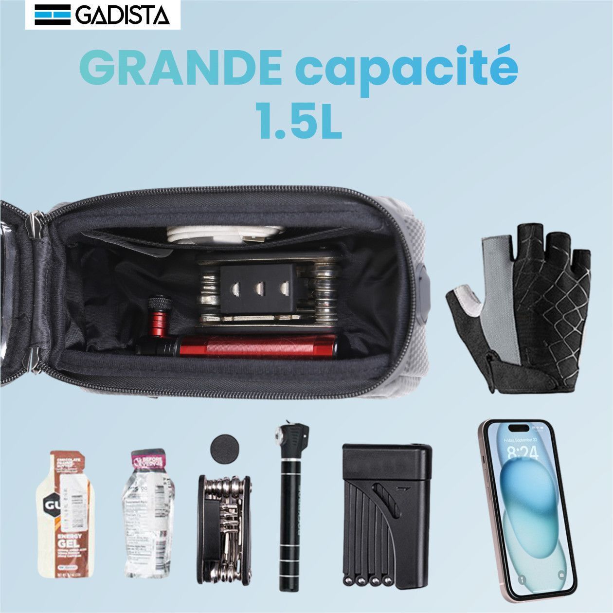 Sac étanche pour cadre de vélo, sacoche pour tube supérieur