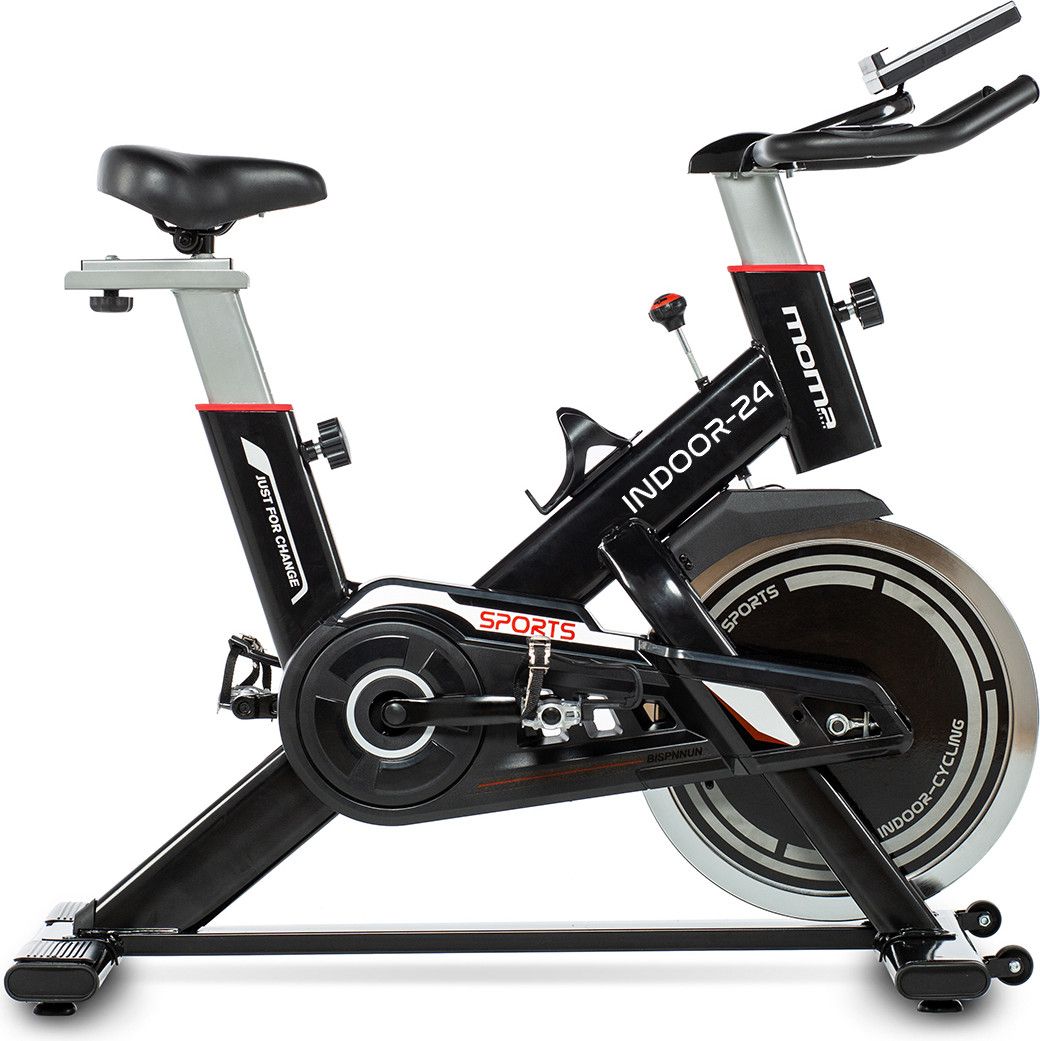 Moma Bikes Velo d appartement Spinning avec Volant d inertie de 24kg Ecran LCD 4 capteurs cardiaques integres au guidon selle ergonomique