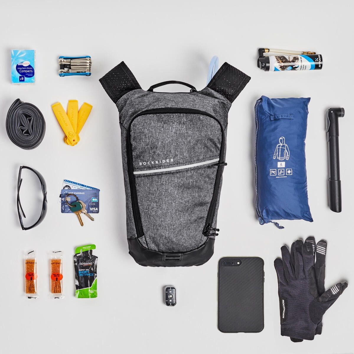 Rockrider 4L Hydration Bag + 1L Water Pouch Grey