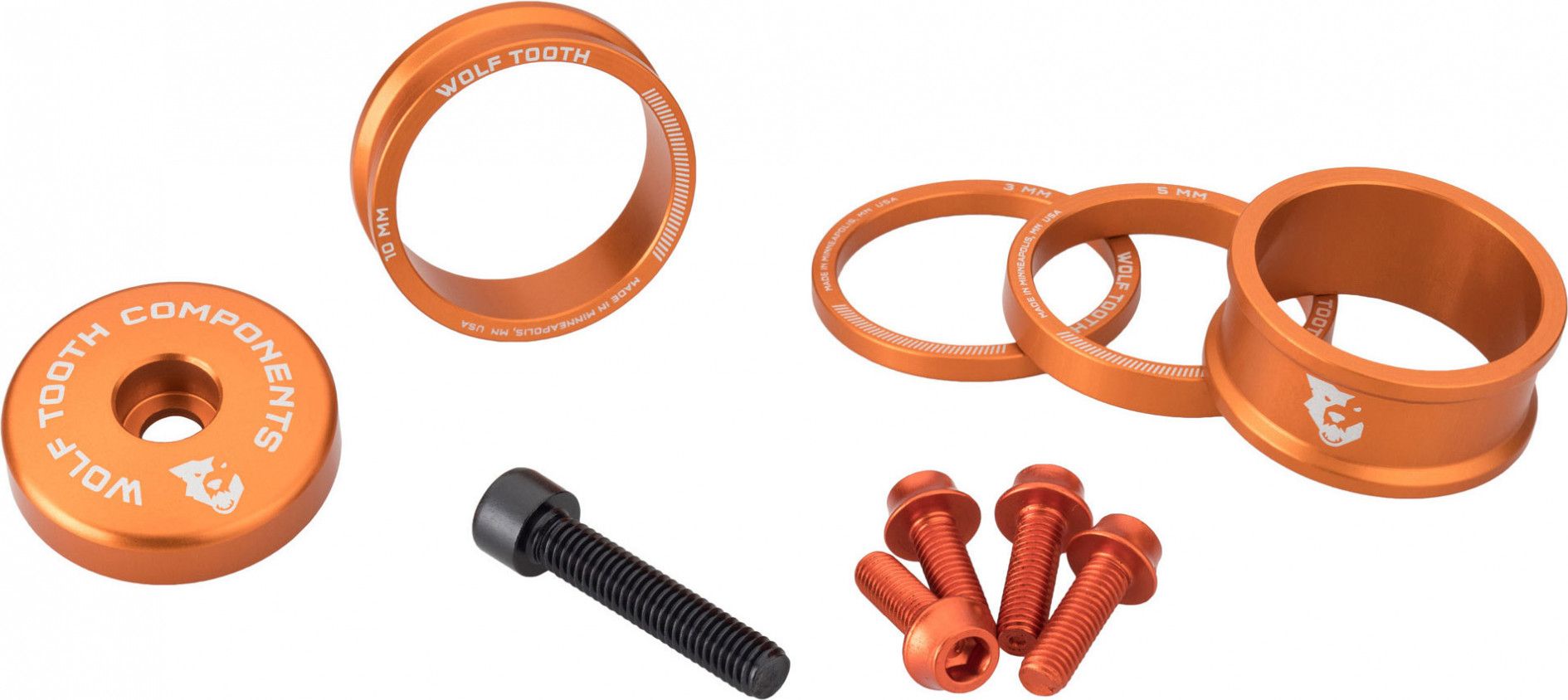 Wolf Tooth Anodized Color Kit Headset Spacers Stem Cap Water Bottle Cage Bolts Orange Alltricks