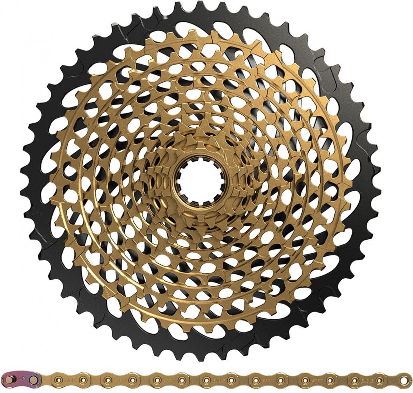 Pack Cassette Sram XX1 Eagle XG 1299 10 50 Dents 12V Or Chaine Sram PC XX1 Eagle 12 Vitesses 126 Maillons Or Alltricks