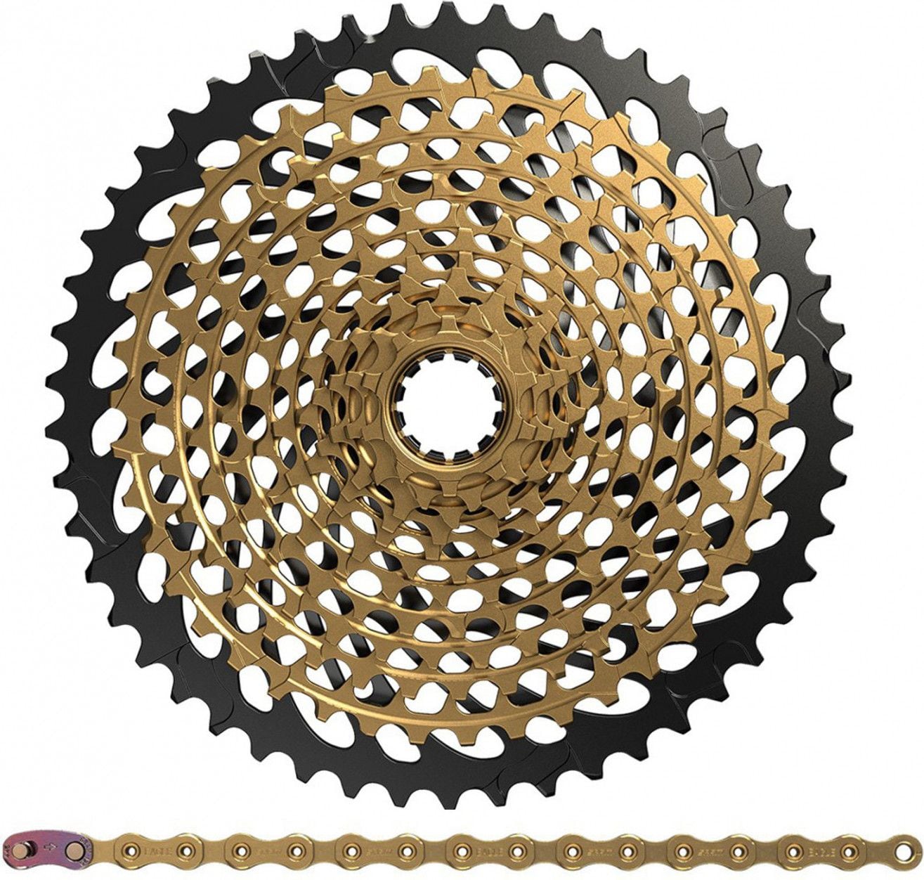 Pack Cassette Sram XX1 Eagle XG 1299 10 50 Dents 12V Or Chaine Sram PC XX1 Eagle 12 Vitesses 126 Maillons Or Alltricks