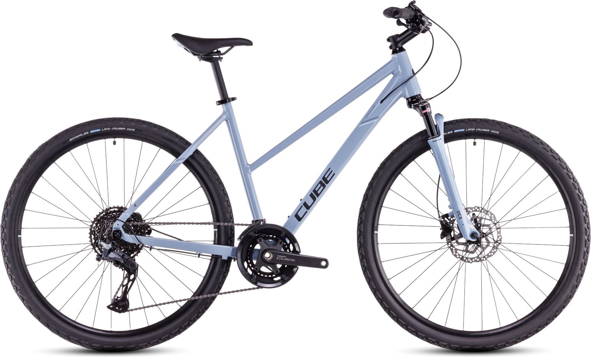 Cube Nature EXC Trapecio Bicicleta Híbrida Shimano Cues 11S 700 mm Azul  Paloma 2025