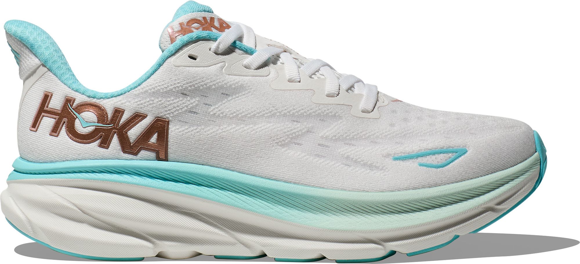 Hoka Clifton 9 Running Shoes White Blue Gold Women s