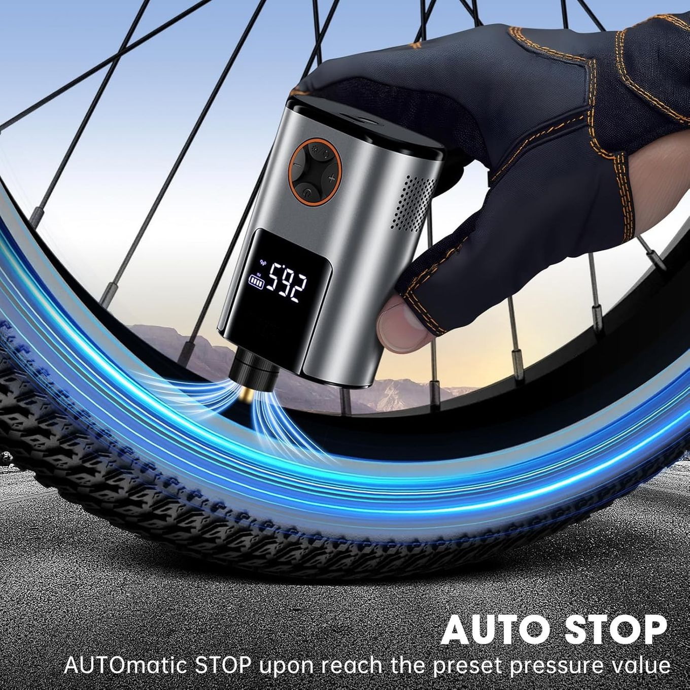 Recharge USB-C Portable Gaethra Mini Compresseur Velo, 130 PSI Mini Pompe Velo Electrique Avec
