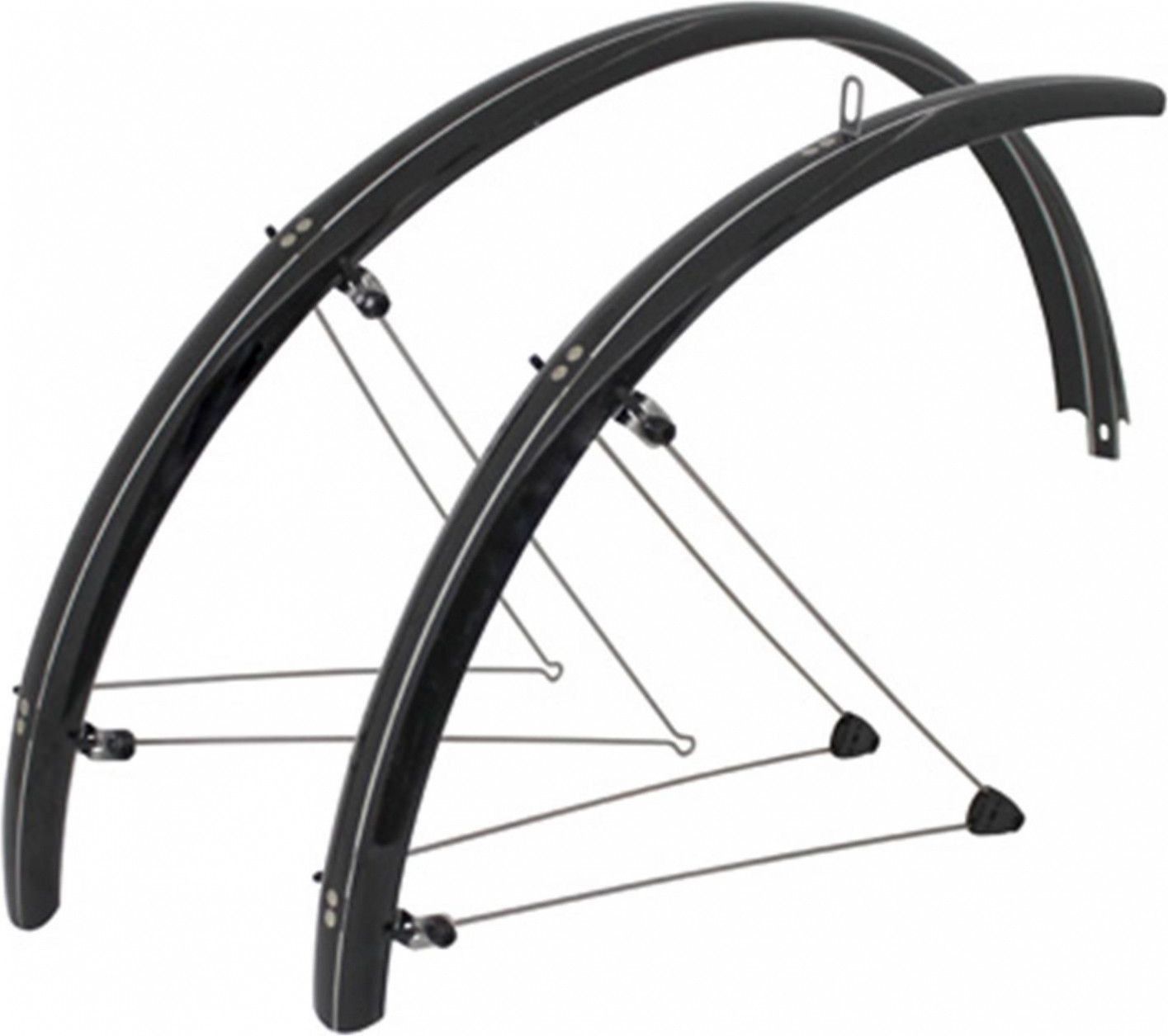 Paire De Garde-boues Route Tringles Avec Fixation Mixclip Réglable Inox Et Bavettes Stronglight 700 Noir 48 Mm