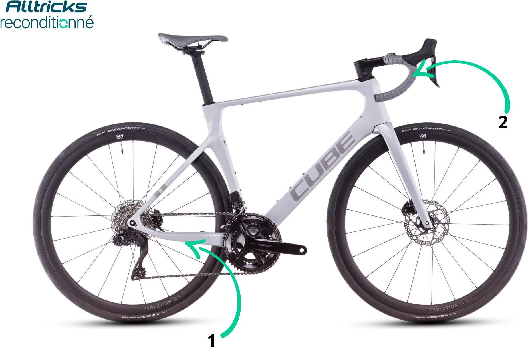 Rennrad Cube Agree C:62 One Shimano 105 Di2 12-Gang 700 mm Fog Grey 2025  Gre 53 167/179 cm  Generalberholtes Produkt | Alltricks.de