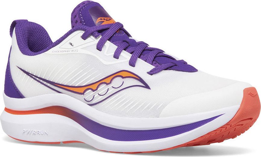 Children s Running Shoes Saucony Endorphin Kdz White Violet Orange Alltricks