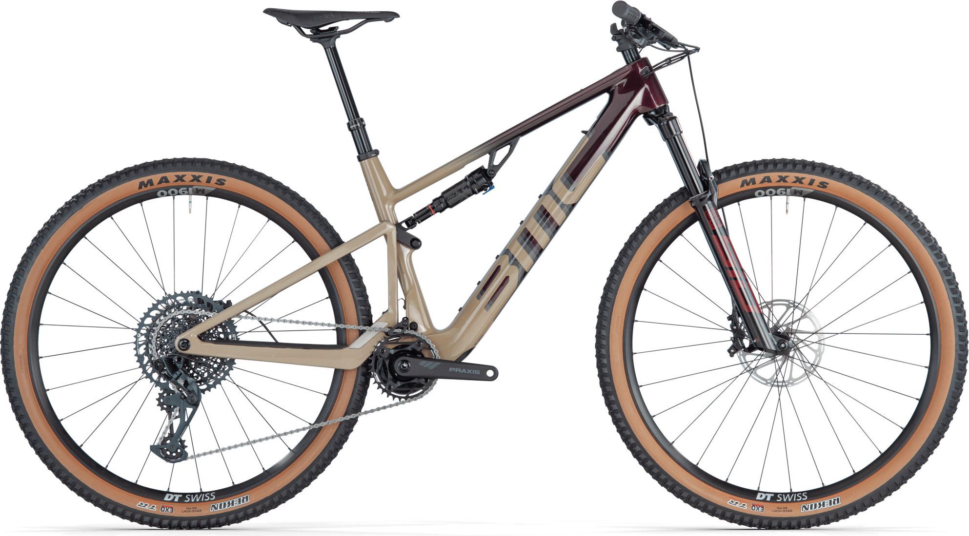 BMC Fourstroke AMP LT Two Electric Full Suspension MTB Sram GX/NX Eagle 12S  360 Wh 29'' Bordeaux Red Sand 2024
