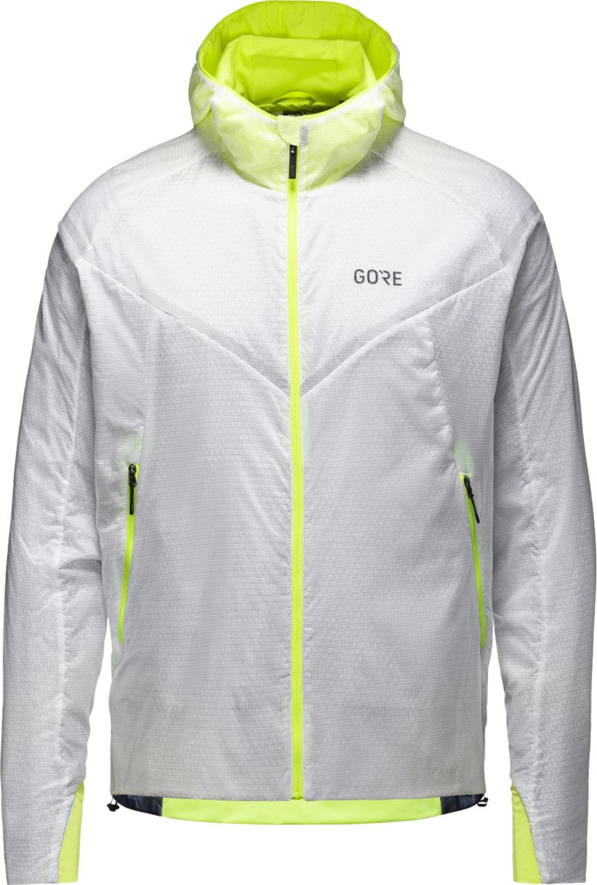 Gore Wear R5 Gore Tex Infinium Waterproof Running Hooded Jacket White Fluorescent Yellow Alltricks