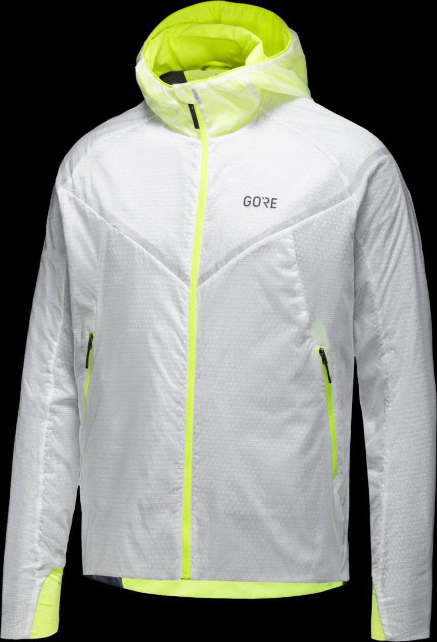 Veste ?� capuche Running imperm?�able Gore Wear R5 Gore-Tex Infinium Blanc/Jaune Fluo | Alltricks.fr