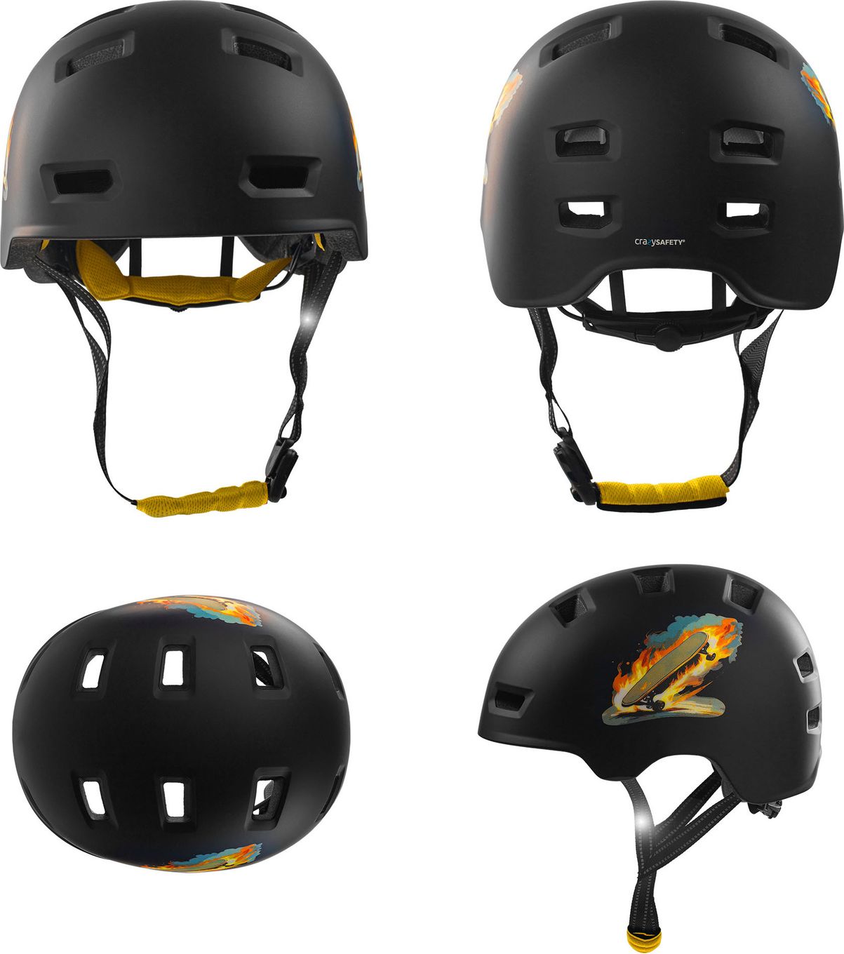 Casque Vélo/skateboard LED LightV – éclairage Avant/arrière USB, 14 Aérations, Tailles M/L – Noir