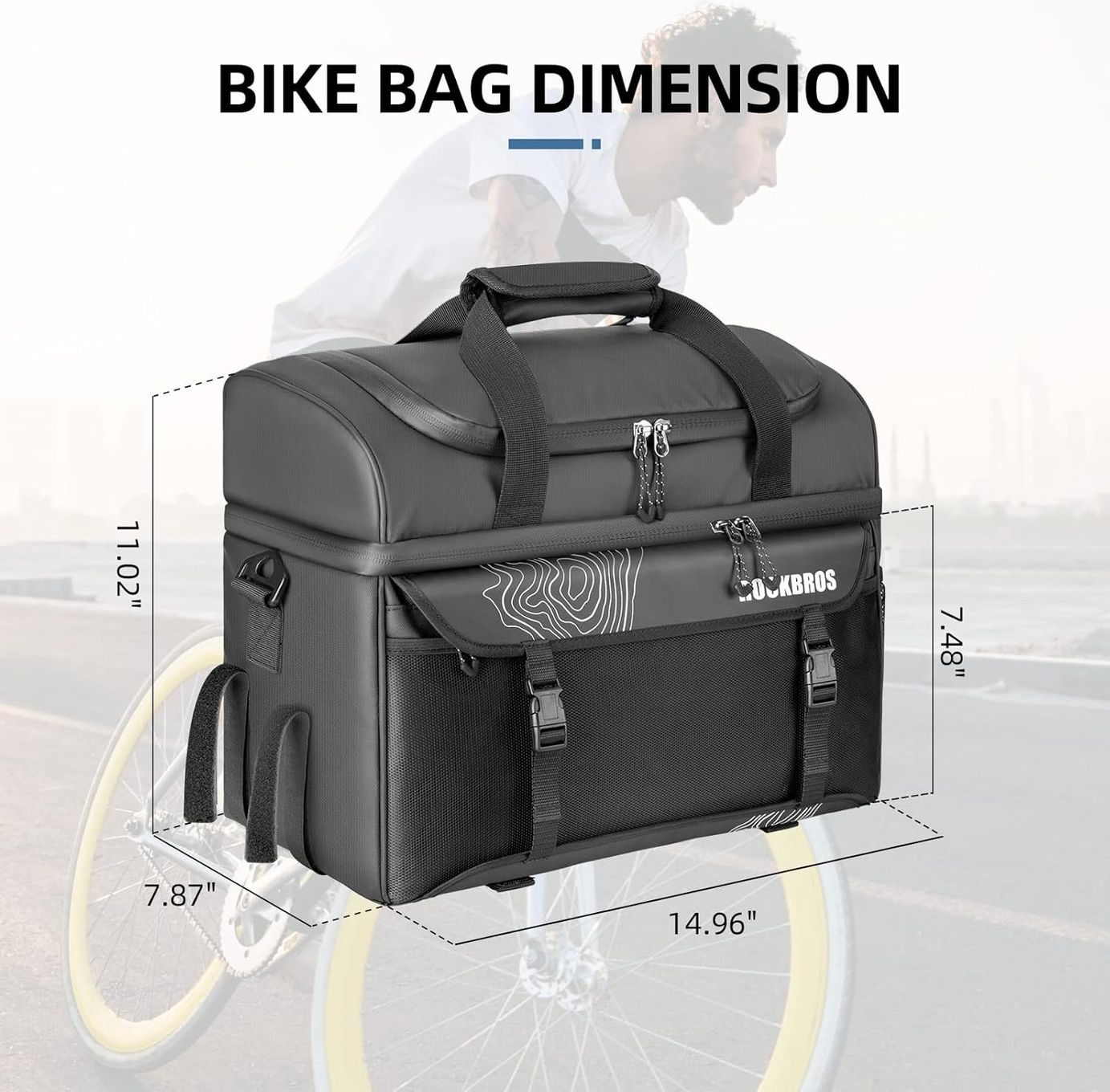 Sac Isotherme Vélo Étanché Coffre Arrière – 33L Grande Capacité – Porte-Bagages VTT / Ville – Isolé Boissons & Aliments + Bandoulière