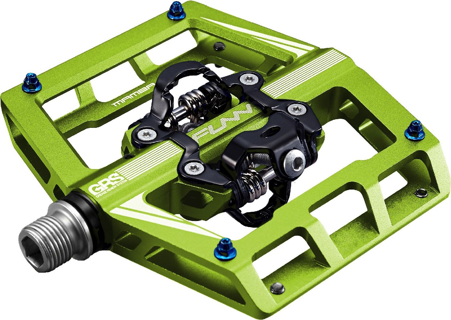 Pair of Funn Mamba GRS Double Side SPD Green Automatic Pedals with Cages Alltricks