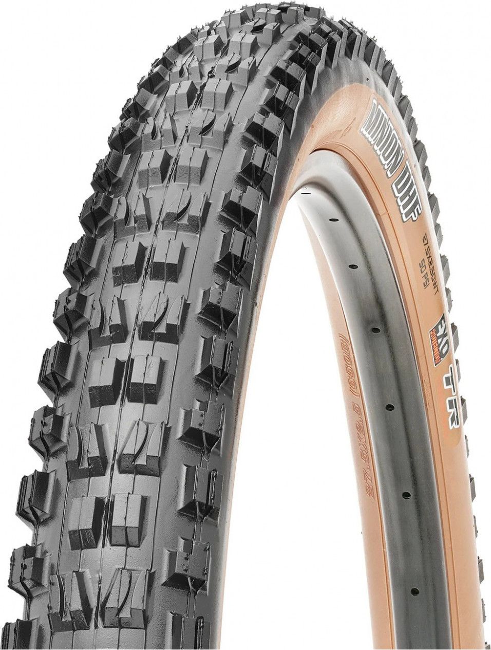Maxxis Minion DHF 29'' Tubeless Ready Soft Wide Trail (WT) Exo Protection  Dual Compound Sidewalls Brown Tan Wall