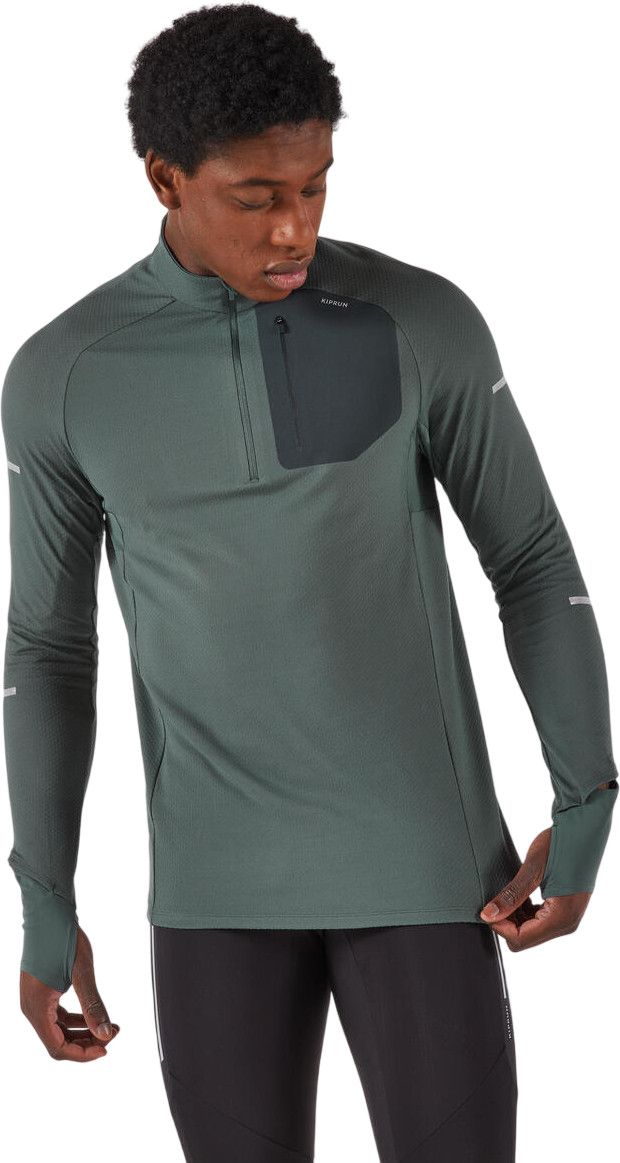 Maillot manches longues Kiprun 1/2 Zip Run 900 Warm Vert Homme