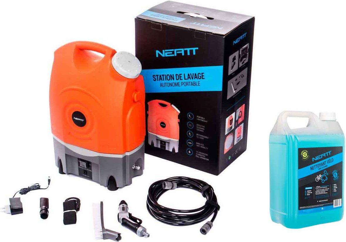 Pack Station de Lavage Nettoyeur Haute pression Autonome Neatt avec  réserve de 17L Nettoyant Vélo Bike Cleaner 5L