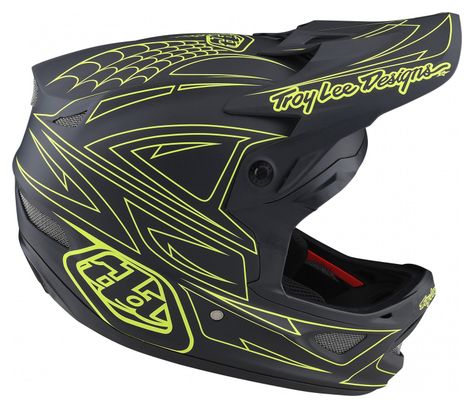 Casque Troy Lee Designs D3 Fiberlite Spiderstripe Gris/Jaune M (56-57 cm)