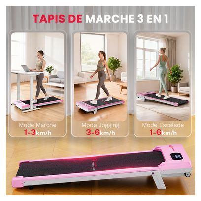 Tapis de marche Fitness T7 compact sous bureau Rose avec tapis