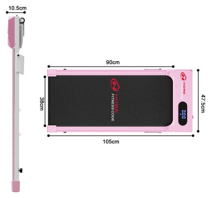 Tapis de marche Fitness T7 compact sous bureau Rose avec tapis