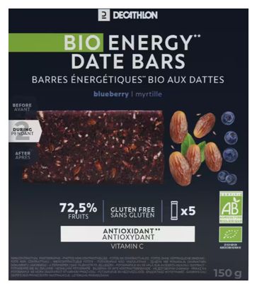 Barres énergétiques Dattes Decathlon Nutrition Bio Myrtilles - 5x30g