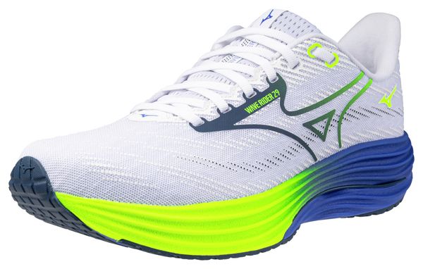 Chaussures Running Mizuno Wave Rider 29 Blanc/Bleu/Jaune Homme