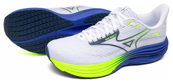 Chaussures Running Mizuno Wave Rider 29 Blanc/Bleu/Jaune Homme