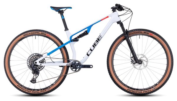 Cube AMS Zero99 C:68X SLX 29 Full Suspension MTB Sram GX Eagle AXS 12S 29'' Teamline Weiß Blau 2023