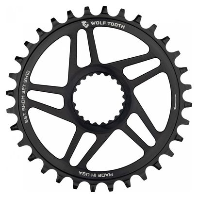 Wolf Tooth Direct Mount Chainring for Shimano Boost 3 mm Drop-Stop ST for Shimano HyperGlide+ 12S Black