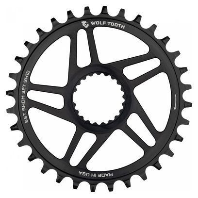 Wolf Tooth Direct Mount Kettenblatt für Shimano Boost 3 mm Drop-Stop ST für Shimano HyperGlide+ 12F Schwarz