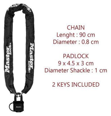 Chaîne Antivol Vélo avec Cadenas à Clé - Clé - 90 cm Chaîne 8390EURDPRO