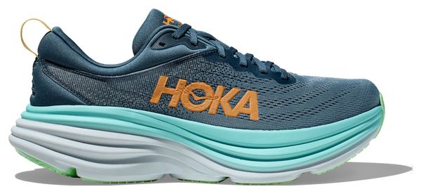 Chaussures Running Hoka One One Bondi 8 Large 2E Bleu Orange Homme