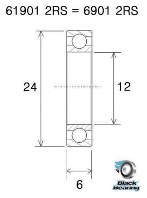 Roulement B3 - BLACKBEARING - 61901-2rs / 6901-2rs