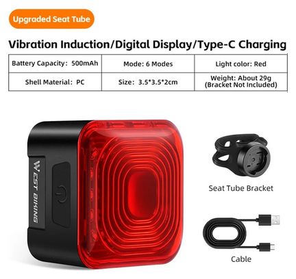Feu arrière intelligent de vélo  détection de frein  affichage de batterie