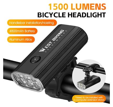 Lampe de guidon de vélo haute puissance 1500 Lumen  5 modes étanche