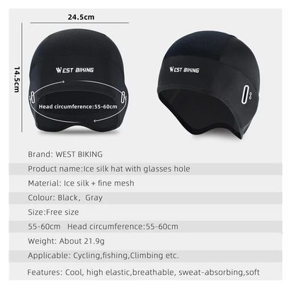 Bonnet d'Eté Refroidissant en Soie Glacée Noir/Gris