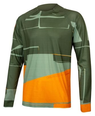 T-Shirt Manches Longues Imprimé Endura MT500 LTD Olive Vert / Orange