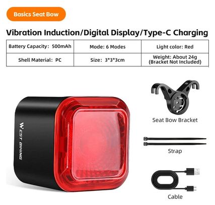 Feu arrière intelligent de vélo  détection de frein  affichage de batterie