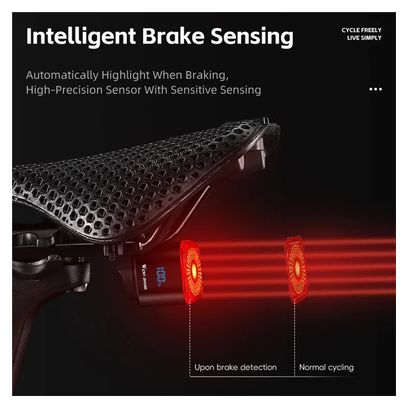 Feu arrière intelligent de vélo  détection de frein  affichage de batterie