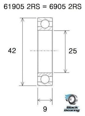 Roulement B3 - BLACKBEARING - 61905-2rs / 6905-2rs