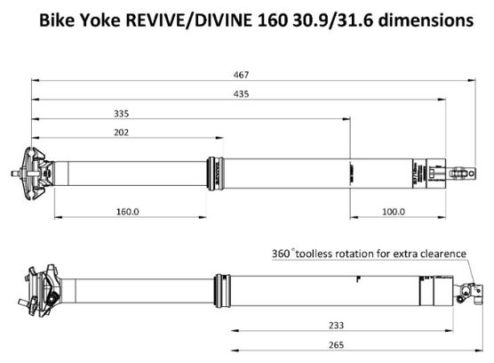 Fiets Yoke Divine Telescopische Zadelpen Interne Passage Zwart (Zonder Control)