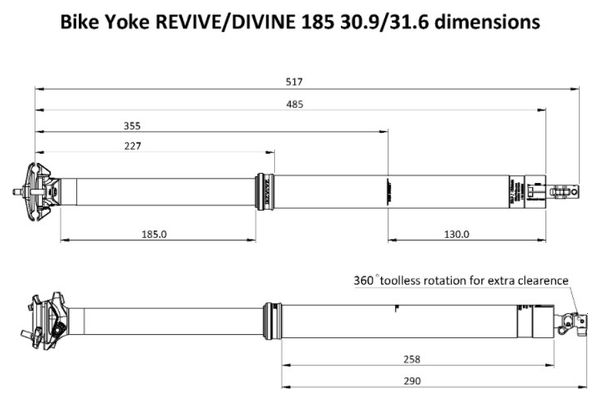 Fiets Yoke Divine Telescopische Zadelpen Interne Passage Zwart (Zonder Control)