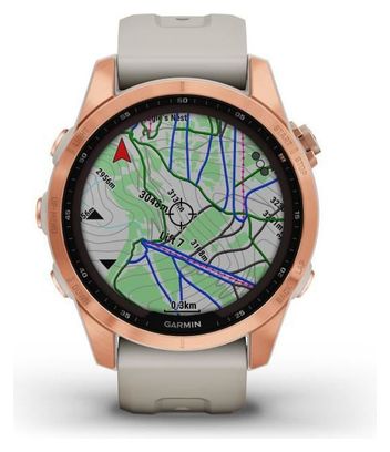 Montre GPS connectée - GARMIN - Fenix 7S Solar - Rose Gold avec bracelet beige sable