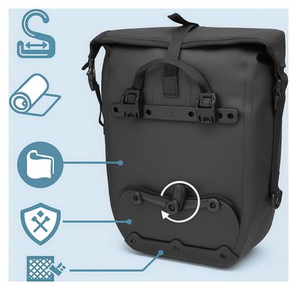 RADGEIST Lot De 2 Sacoches De Vélo Étanchés Pour Porte-Bagages - Sac à Bandoulière 23-28L Noir - Parfait Pour Cyclistes Quotidiens