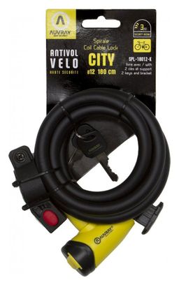 AUVRAY - Antivol Vélo Spirale ø12mm - Longueur 180 cm Avec Support